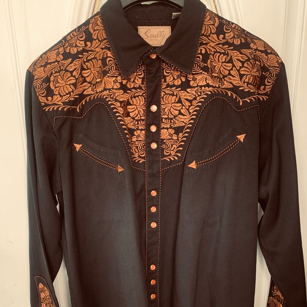 Scully Men’s Embroidered Gunfighter L/S Western Shirt Great Cond Sz L